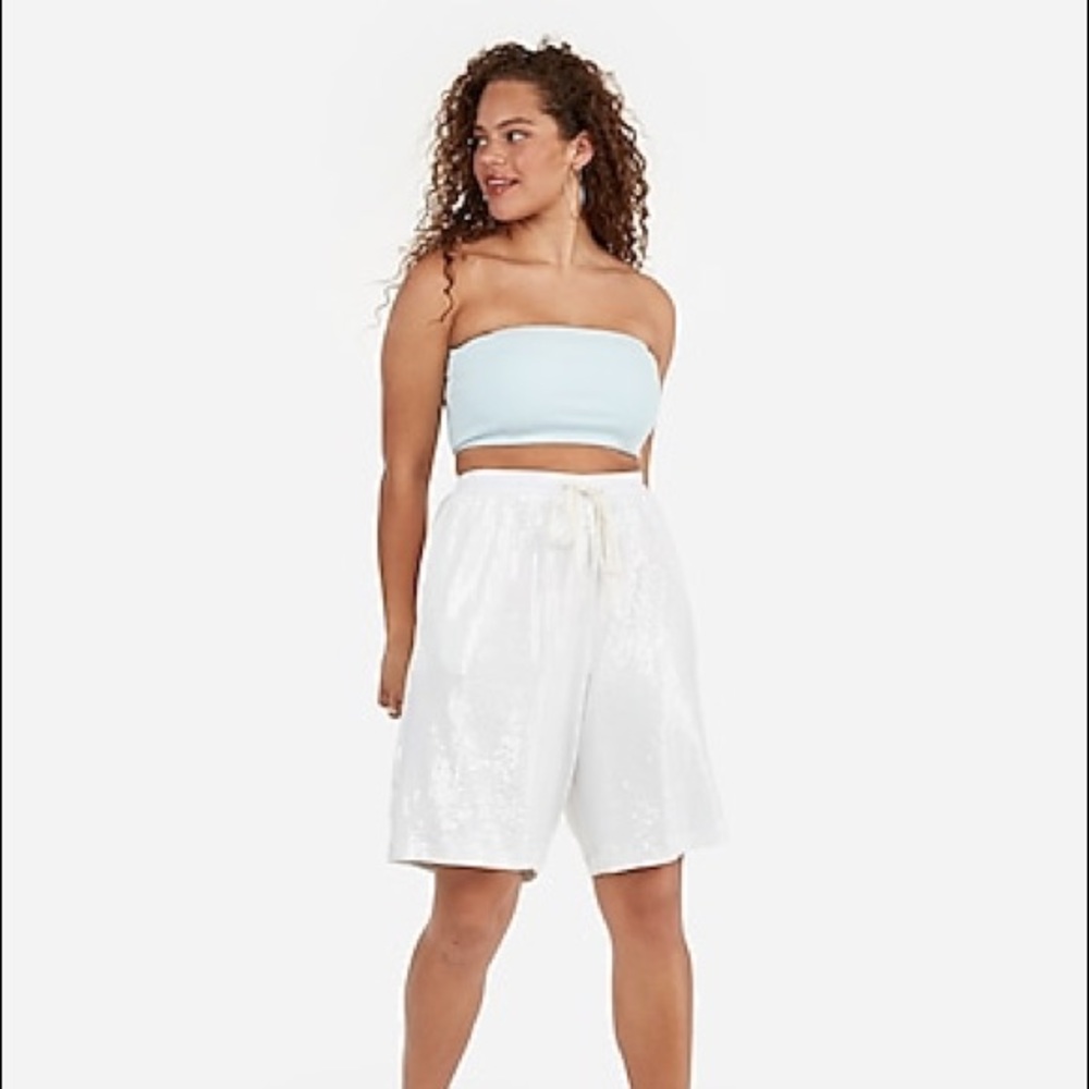 Express X Karla Wide Leg Sequin Bermuda Shorts